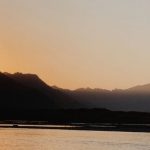 Sunrise Checklist - A bird flying over the water at sunset